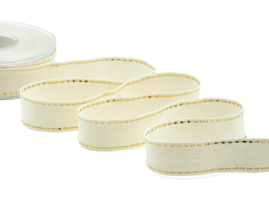cotone con impuntura oro 25 mm latte