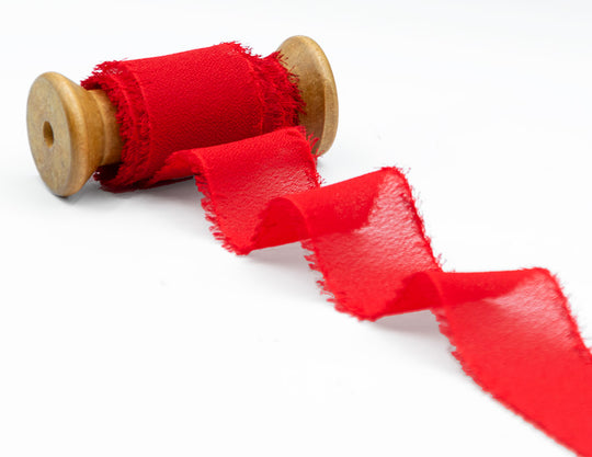 crepe effetto seta sfrangiato 40 mm rosso