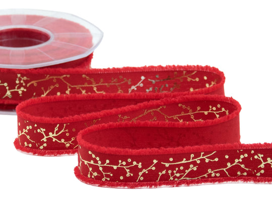 Sfrangiato 22 mm Rami con Bacche su Rosso