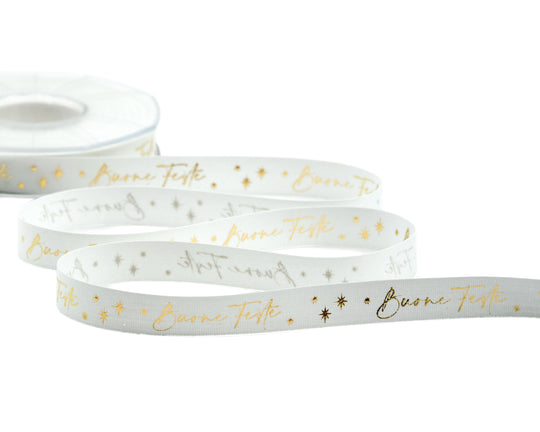 Polycoton 15 mm Imprimé Joyeuses Fêtes Blanc Naturel