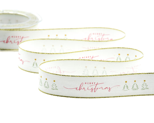 Bords polycoton Lurex 25 mm imprimé Joyeux Noël