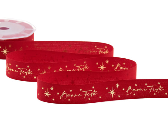 25 mm Polycoton Imprimé Joyeuses Fêtes Rouge