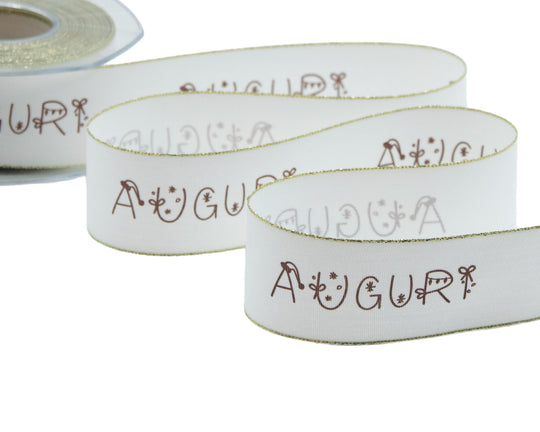 Bords en polycoton Lurex 40 mm Imprimé Salutations Blanc