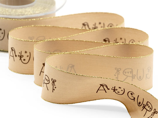 Bords en polycoton Lurex 40 mm Imprimé Salutations Beige