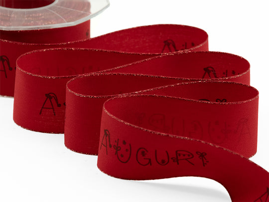 Bords en polycoton Lurex 40 mm Imprimé Salutations Rouge
