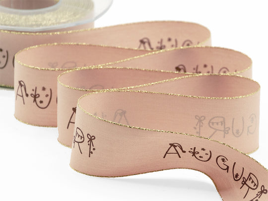 Bords en polycoton Lurex 40 mm Imprimé Salutations Rose Poudré