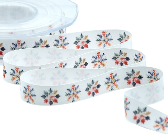 Satin de soie 15 mm, imprimé bleu conte de fées de Noël