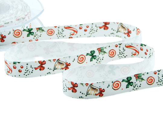 Satin de soie imprimé bonbons de Noël 15 mm