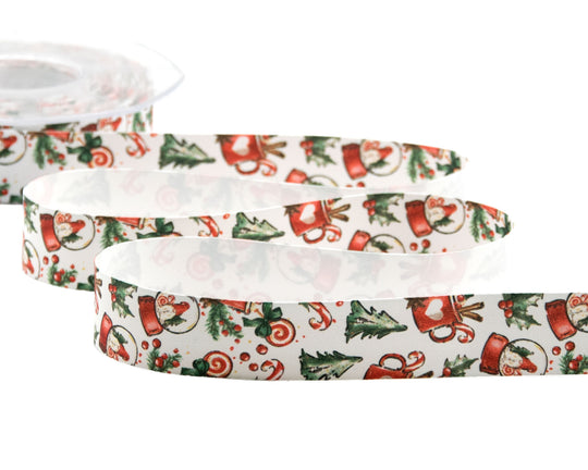 Satin de soie imprimé bonbons de Noël 25 mm