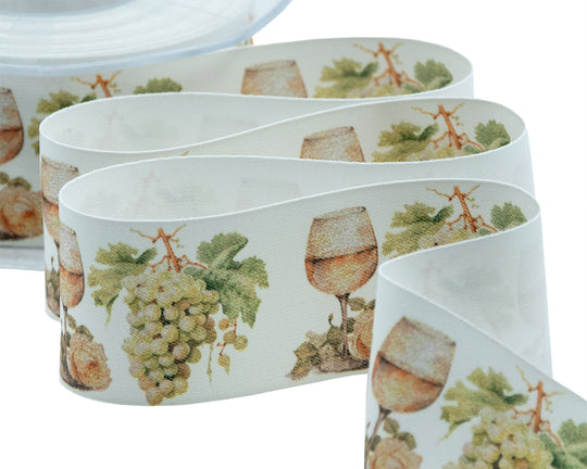 Raso Seta 40 mm Stampa Vino Bianco