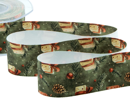 Raso Seta 40 mm Stampa Natale Vintage Pacchi