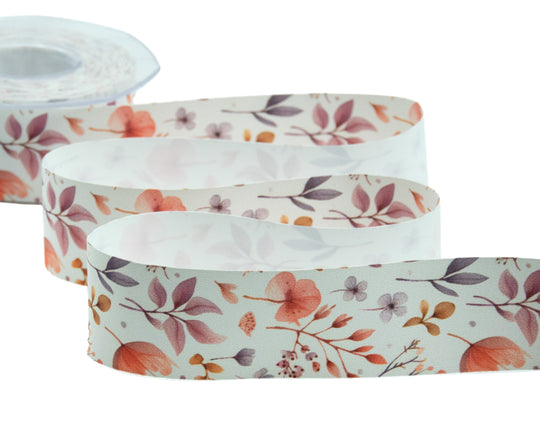 40mm Silk Satin with Green Foliage Print
