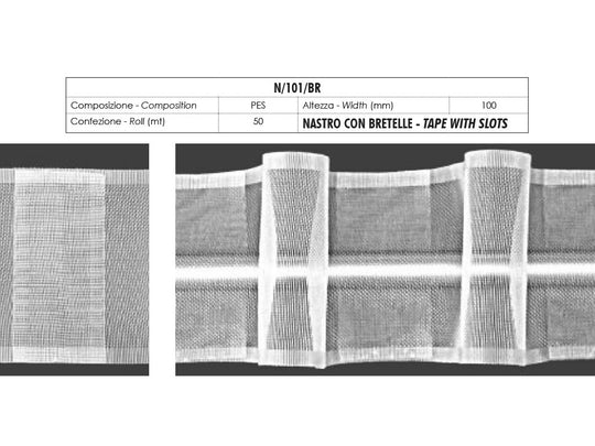 Ruban Fronceur Pour Bâtons Transparent Avec Bretelles 100mm