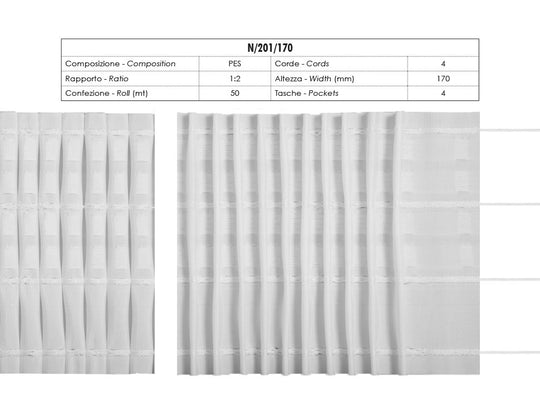Ruban Fronceur 4 Poches et Cordes 170mm
