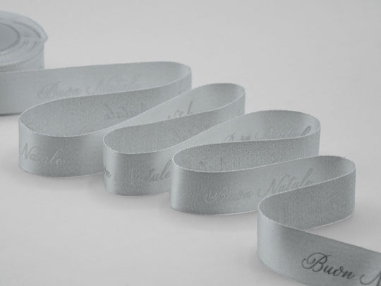 Raso Boutique Lame 25 mm Ser. Laminata Buon Natale Argento