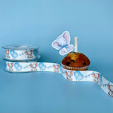 Satin de soie 25 mm avec imprimé ballon éléphant bleu