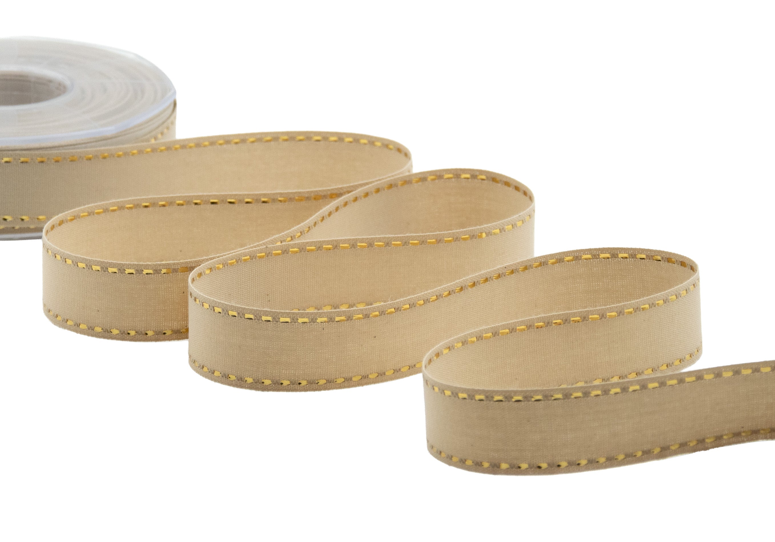 cotone con impuntura oro 25 mm beige