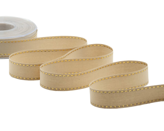 cotone con impuntura oro 25 mm beige