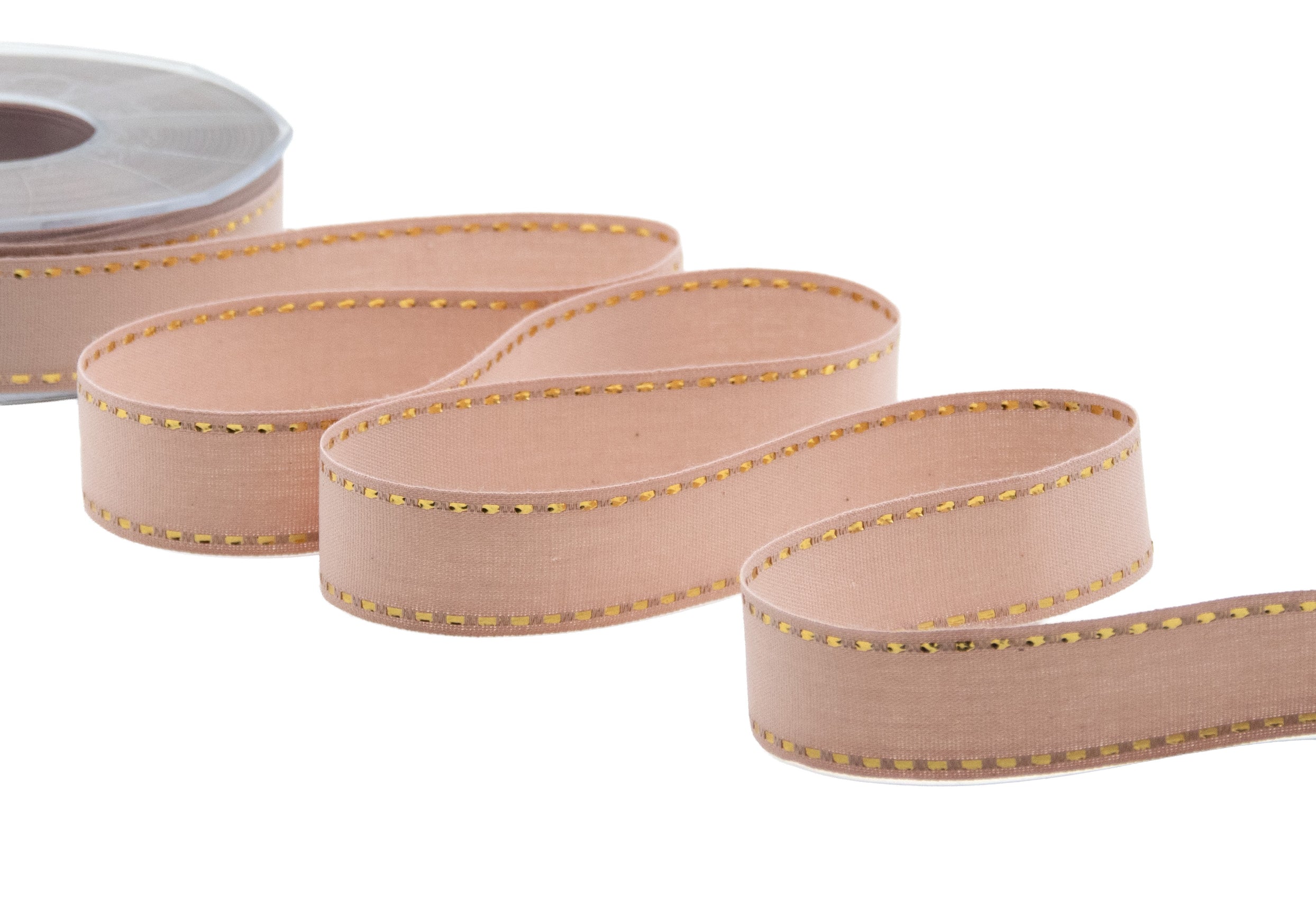 cotone con impuntura oro 25 mm rosa cipria