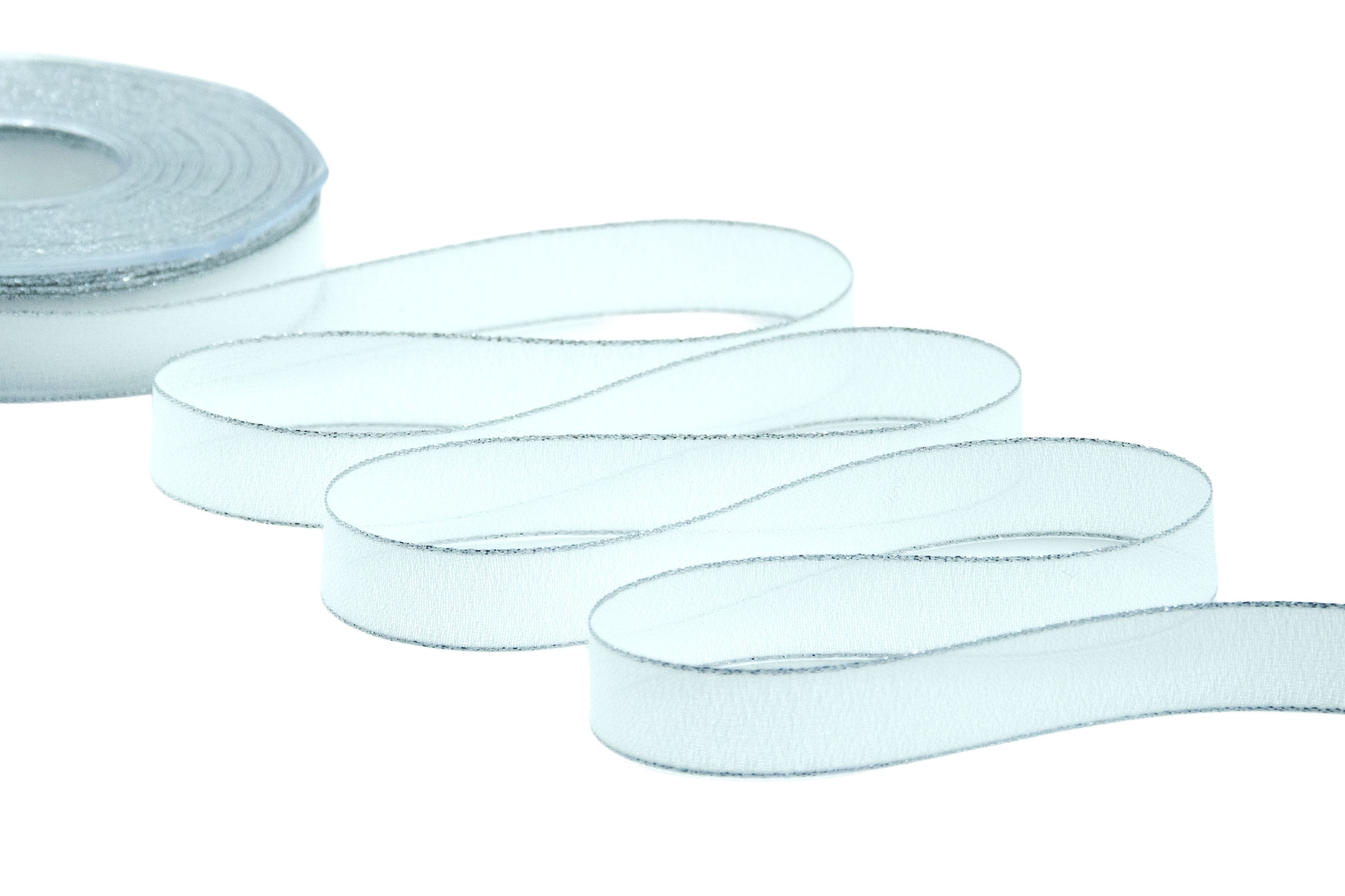 crepe effetto seta bordi argento 15 mm bianco naturale