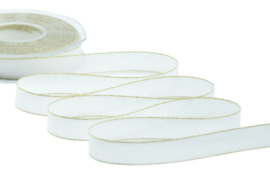 crepe effetto seta bordi oro 15 mm bianco naturale