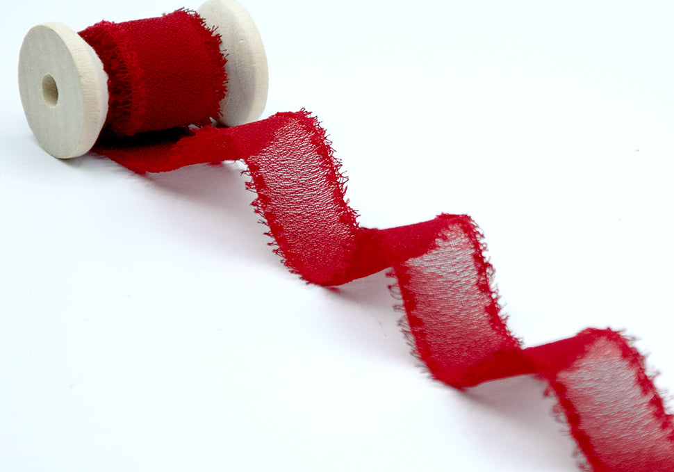 crepe effetto seta sfrangiato 25 mm rosso