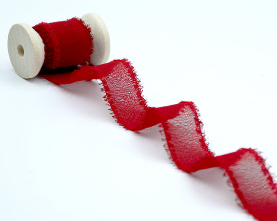 crepe effetto seta sfrangiato 25 mm rosso