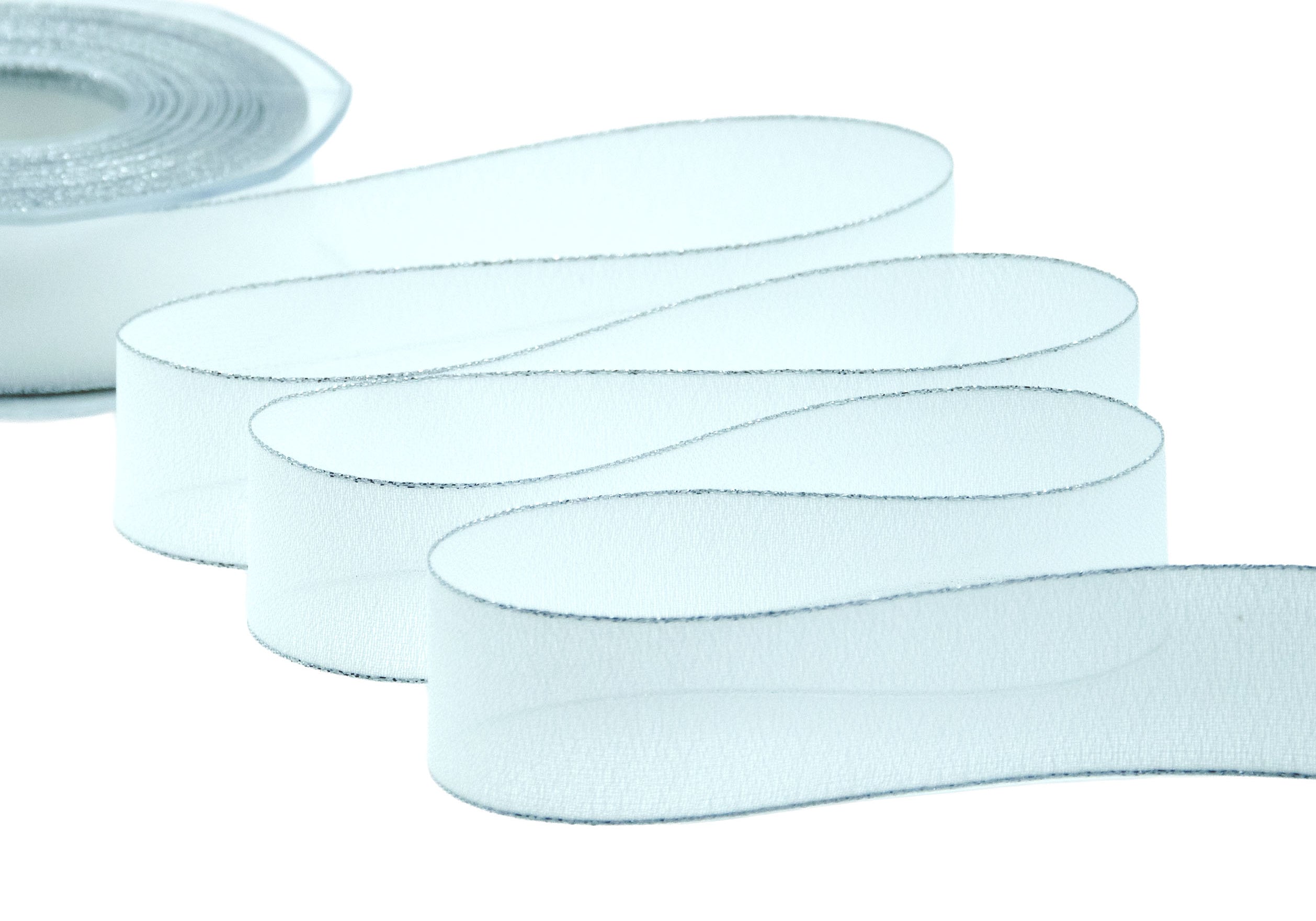 crepe effetto seta bordi argento 25 mm bianco naturale