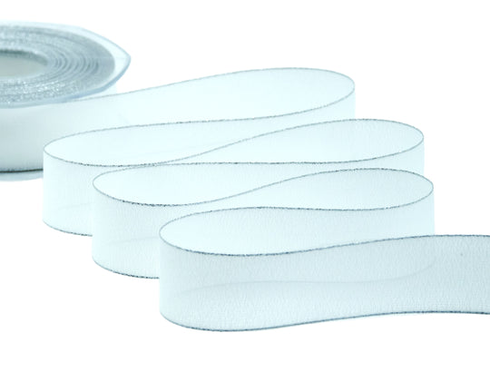 crepe effetto seta bordi argento 25 mm bianco naturale