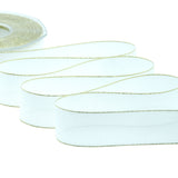 crepe effetto seta bordi oro 25 mm bianco naturale