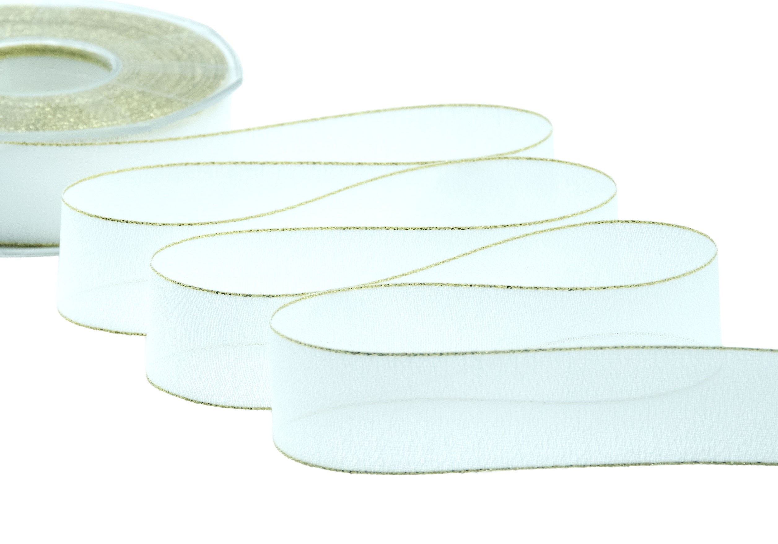 crepe effetto seta bordi oro 25 mm bianco naturale