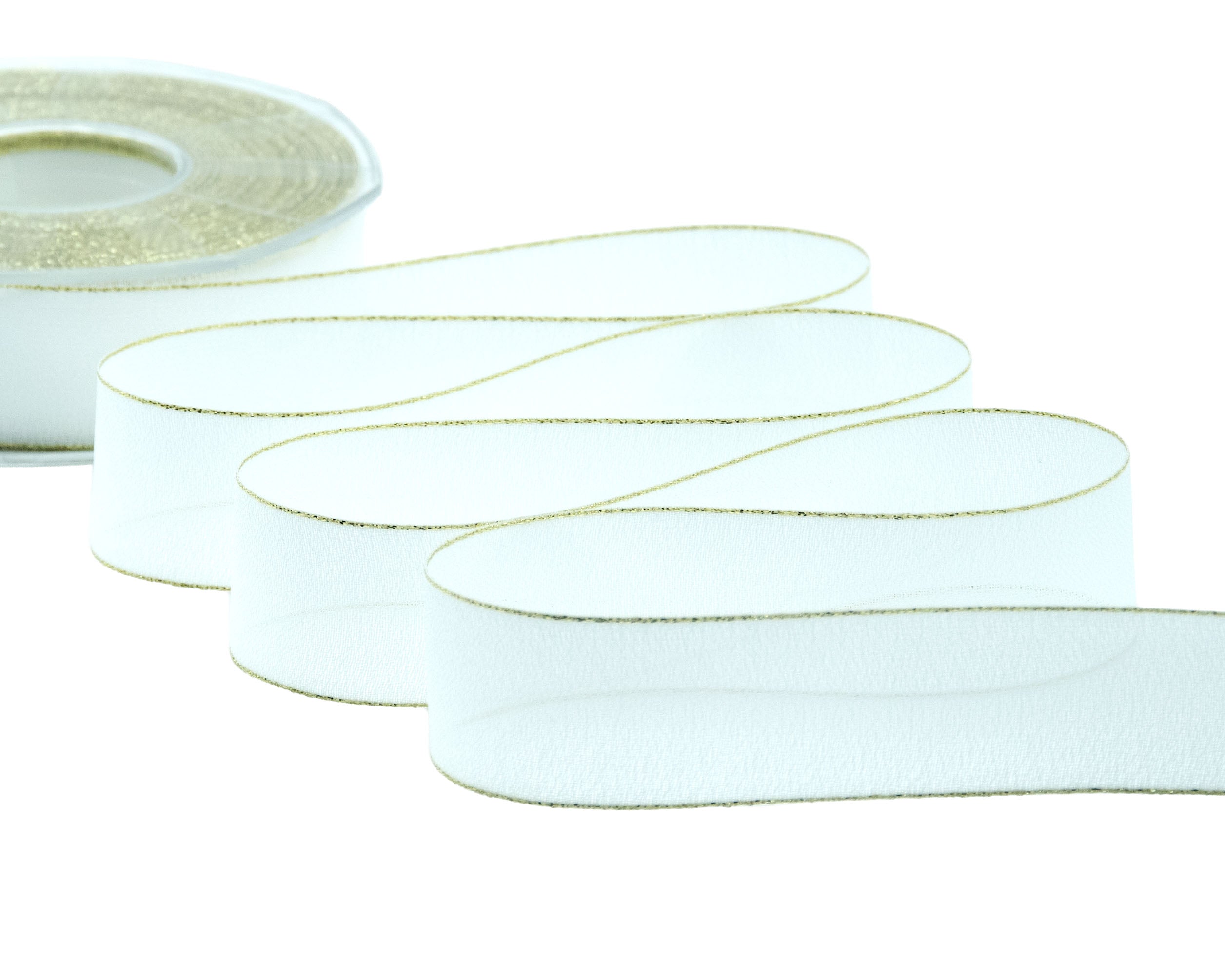 crepe effetto seta bordi oro 25 mm bianco naturale