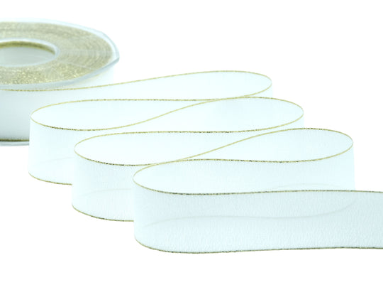 crepe effetto seta bordi oro 25 mm bianco naturale