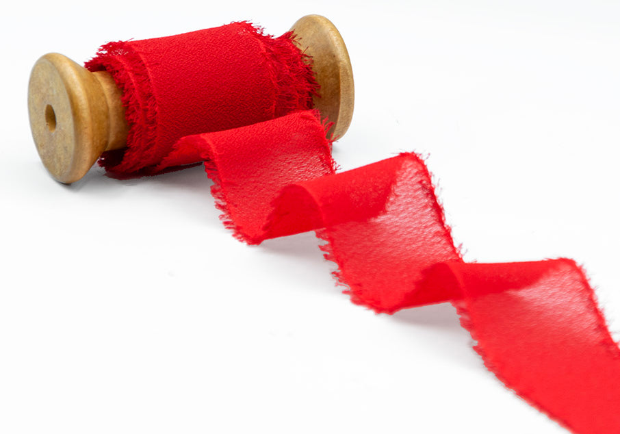 crepe effetto seta sfrangiato 40 mm rosso