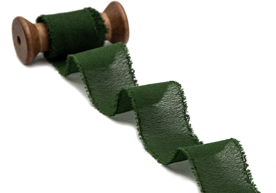crepe effetto seta sfrangiato 40 mm verde inglese