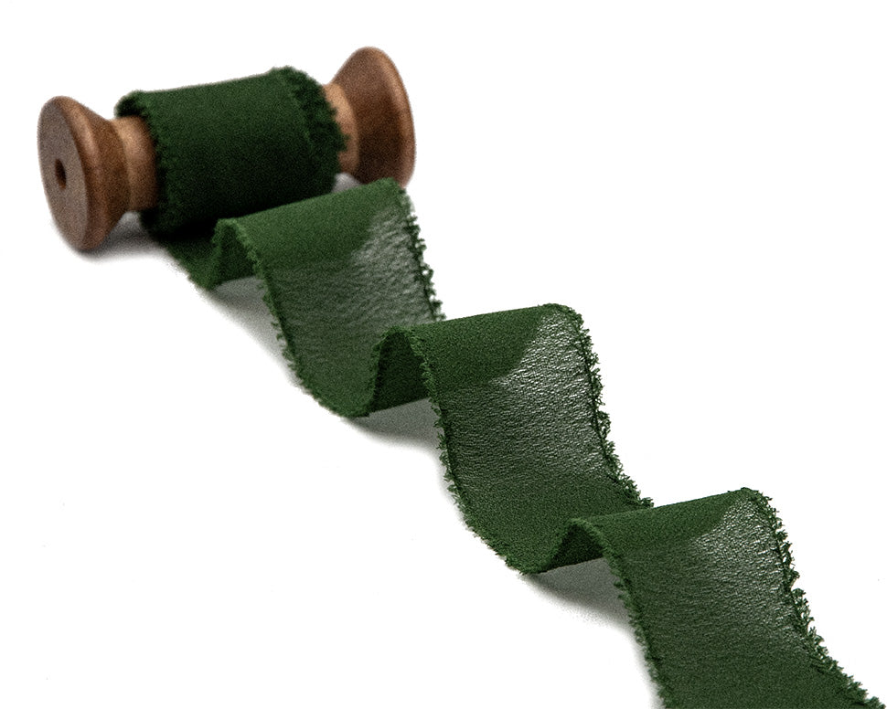 crepe effetto seta sfrangiato 40 mm verde inglese