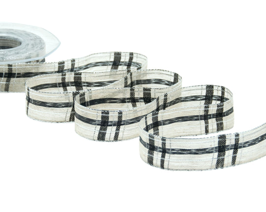 Lino Scozzese Con Lurex 25 mm Nero