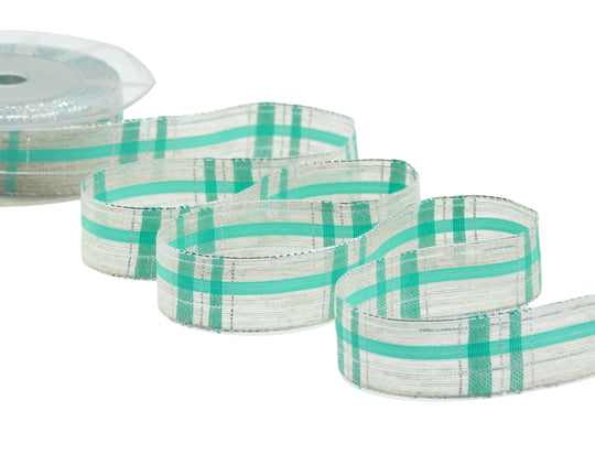 Lino Scozzese Con Lurex 25 mm Verde Acqua Marina