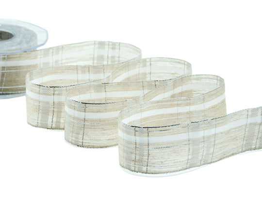 Lino Scozzese Con Lurex 40 mm Bianco Con Argento