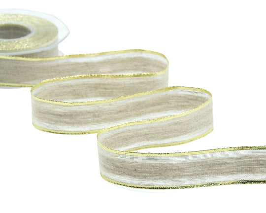Linen Degrade Ribbon 30 MM Colored Copper Edges