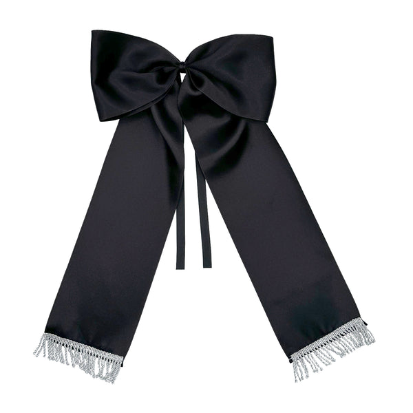Fiocco nero con frange argento - grande