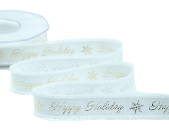Sfrangiato 22 mm Happy Holiday con Fiocco su Bianco