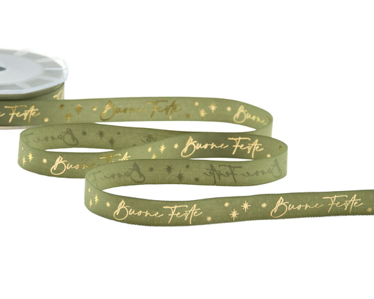 Polycoton 15 mm Imprimé Joyeuses Fêtes Vert Sauge