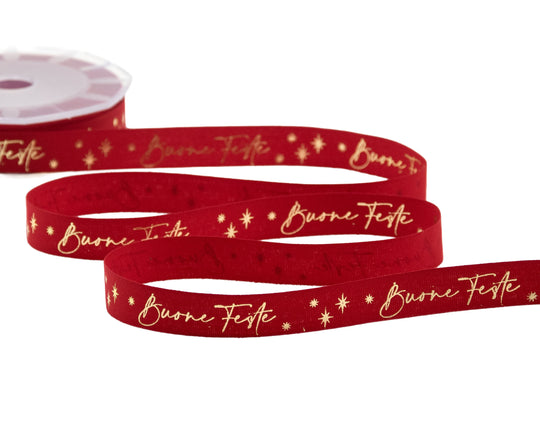 15 mm Polycoton Imprimé Joyeuses Fêtes Rouge