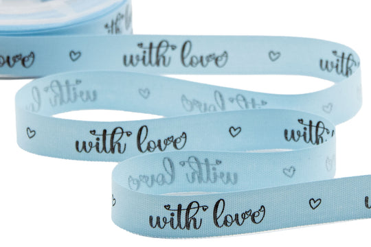 Polycoton 15 mm With Love Bleu Bébé