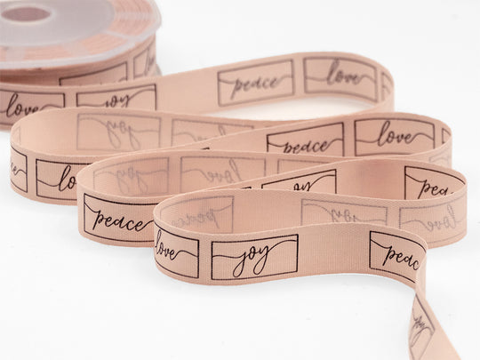 15 mm Polycoton Paix Amour Joie Rose Poudré