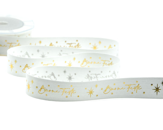 25 mm Polycoton Imprimé Joyeuses Fêtes Blanc Naturel
