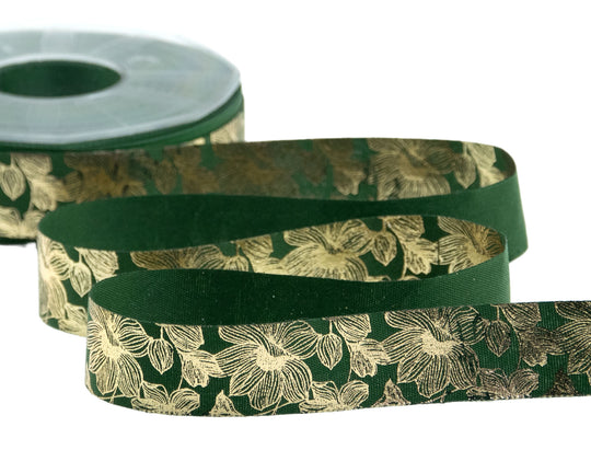 Policotone 25 mm Golden Bloom Oro su Verde Inglese
