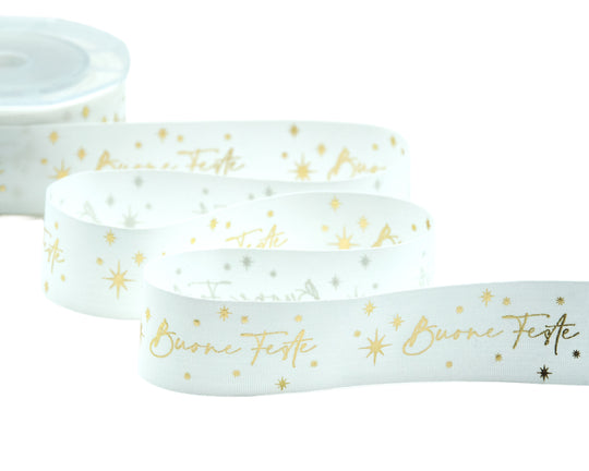 Policotone 35 mm Stampa Buone Feste Bianco Naturale