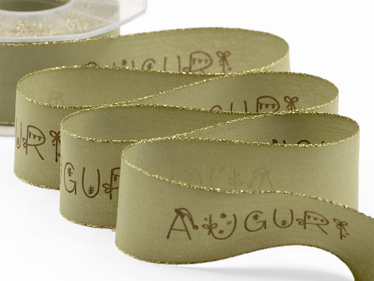 Polycoton avec bords en lurex de 40 mm, imprimé Sage Green Greetings